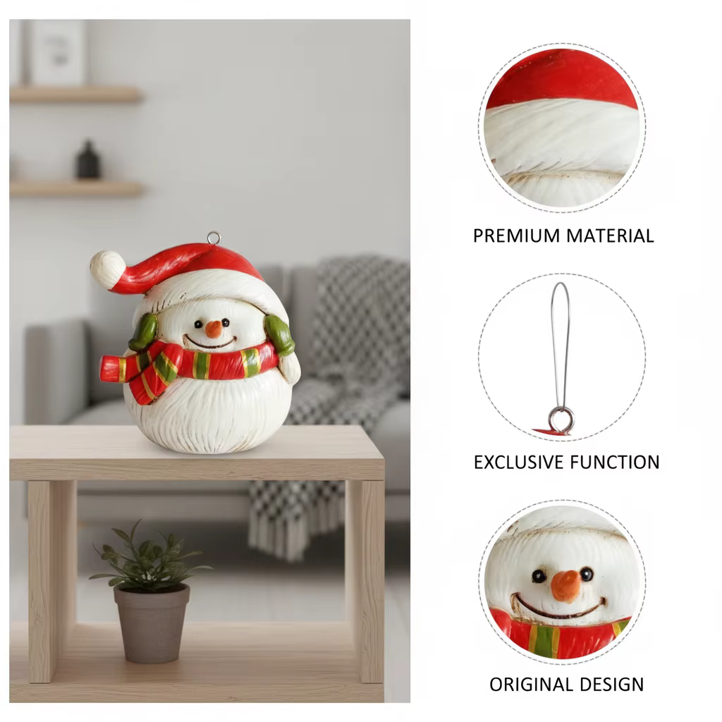 VILEAD Figurine décorative de bonhomme de neige en résine fabriquée à la main, ornement suspendu pour arbre de Noël, décoration de maison pour les fêtes de Noël