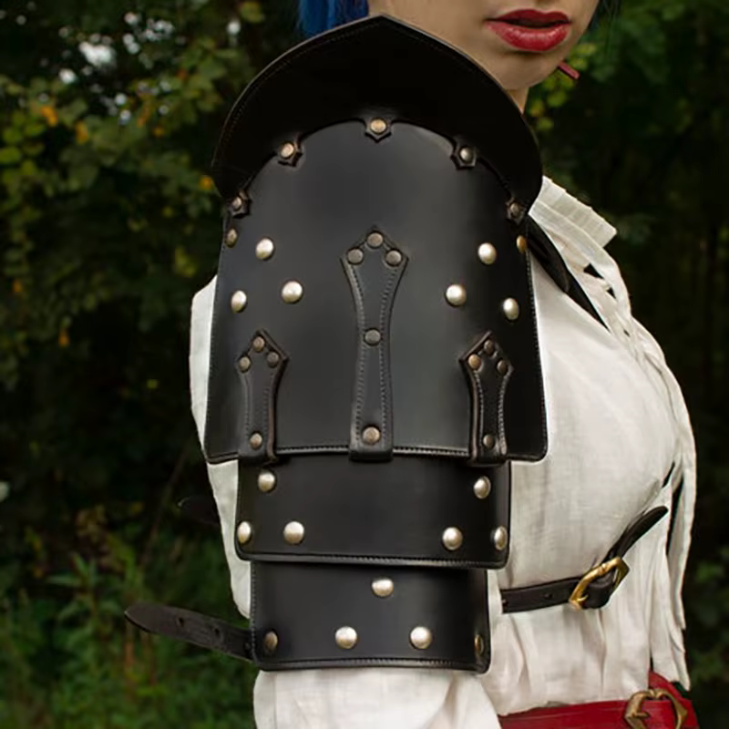 Plastron d'épaule médiéval en cuir, style pirate, chevalier, gothique punk, accessoire de costume de cosplay et de performance scénique