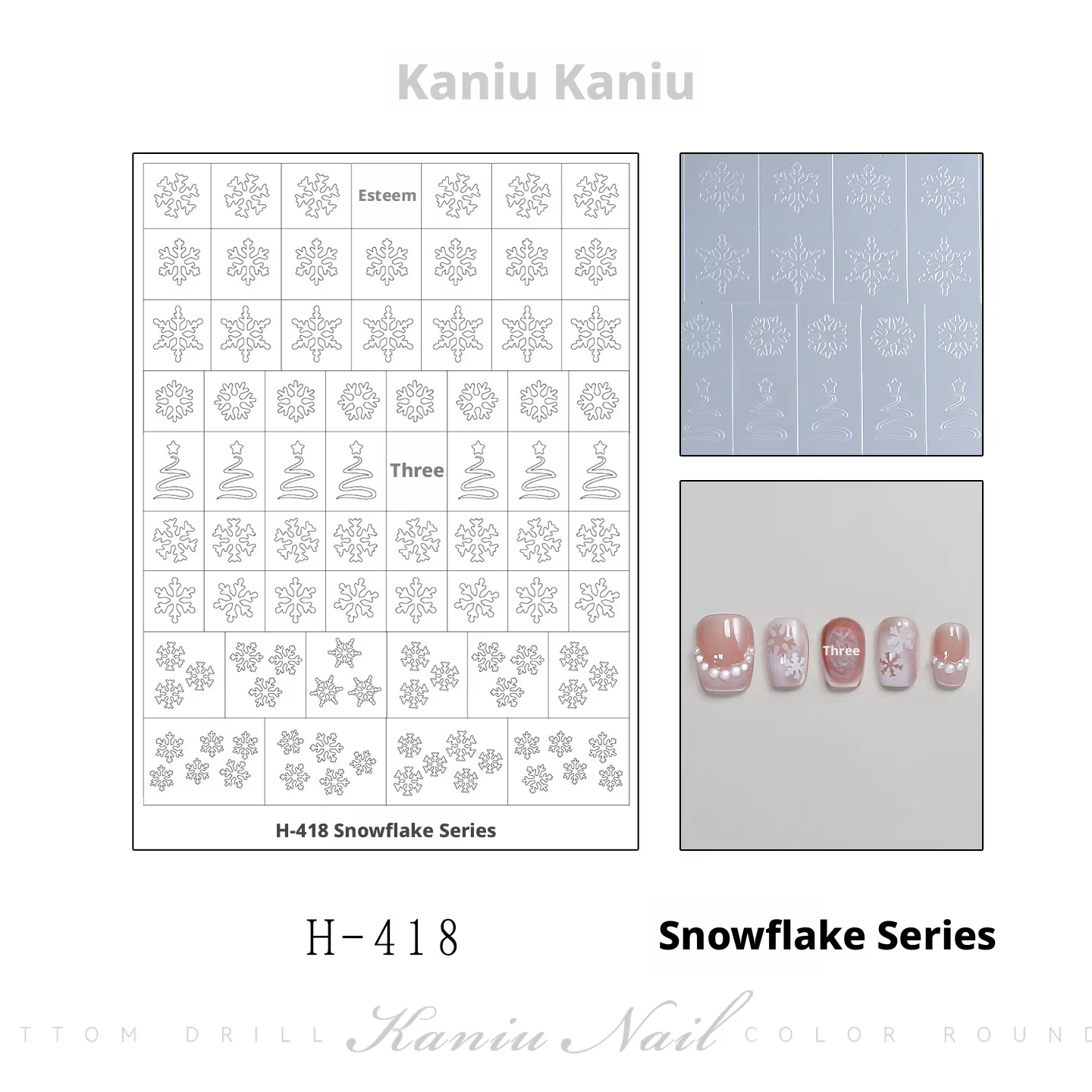 Kaniu 1/3/6 pièces manucure hiver nouvel an noël ongles autocollants décoration blanc paillettes neige