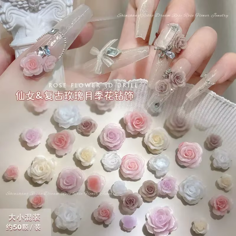 Fleurs de rose vintage 3D pour manucure