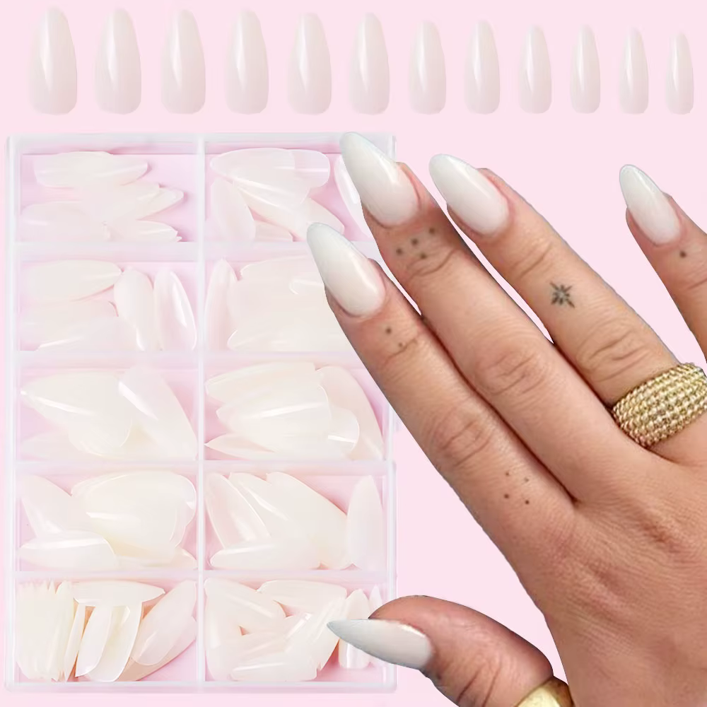 120 pièces blanc laiteux moyen amande Gel faux ongles naturel Simple brillant pur