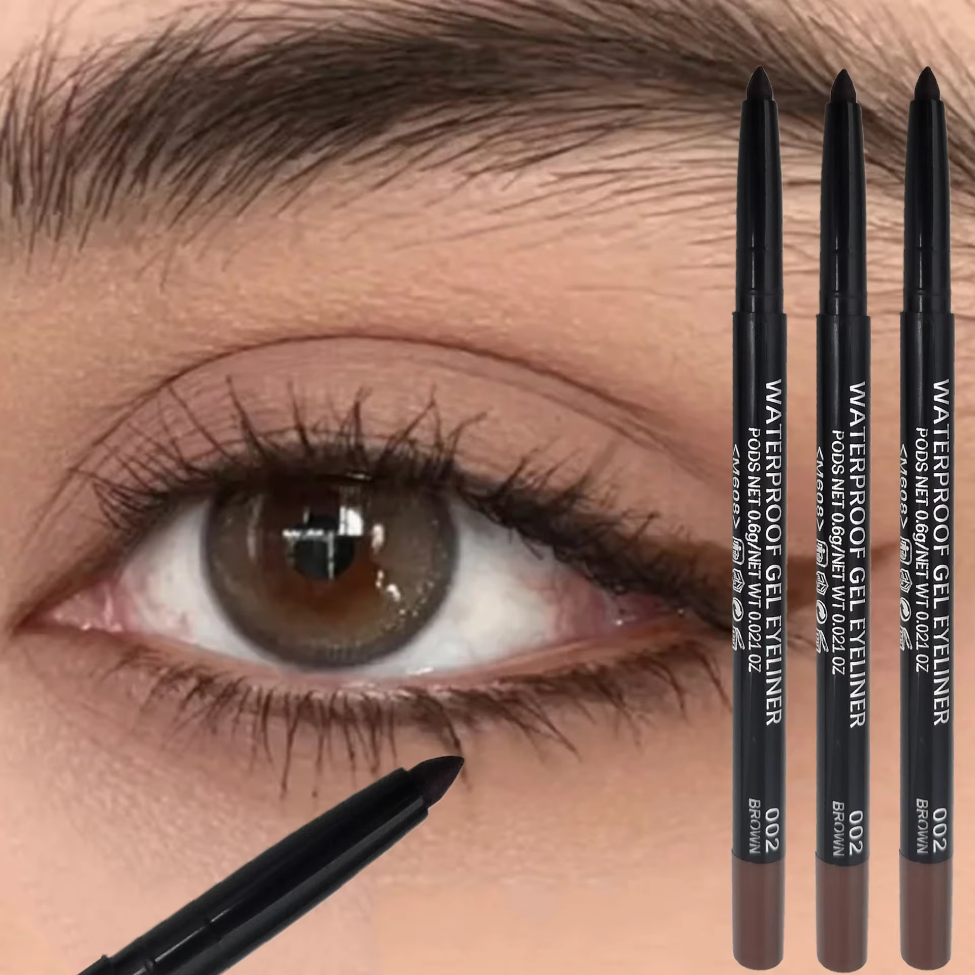 Crayon Eyeliner Waterproof à vaccage Rapide, Gel Soyeux, Outil de Maquillage pour les Yeux, Respectueux de l'Intérieur, 256 Marron et Noir, 3 Pièces