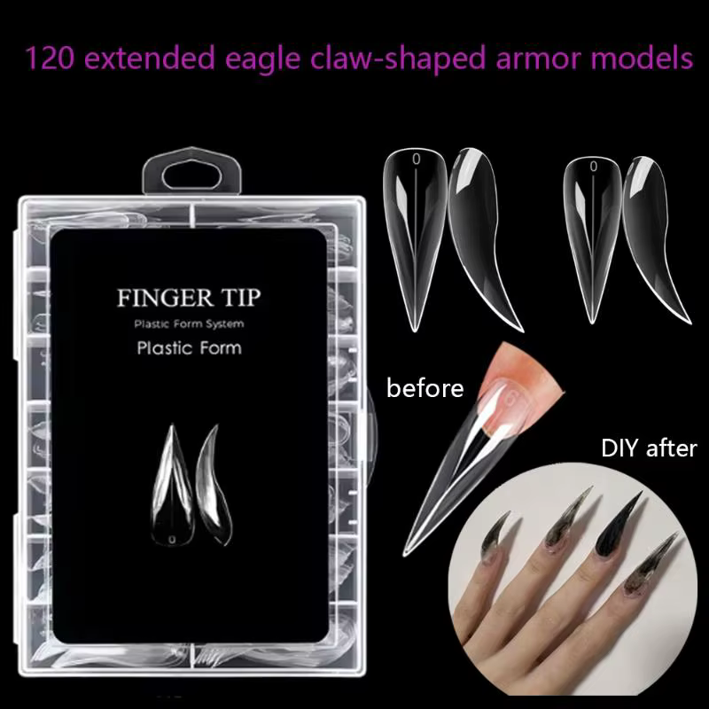 140 pièces/boîte ongles Stiletto courts et incurvés double forme pour Extension d'ongles griffe de chat 3D acrylique couverture complète moules conseils sculpturales conception