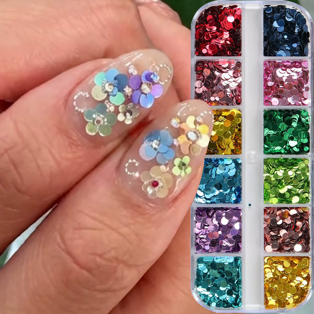 12 Grilles de Paillettes 3D pour Nail Art