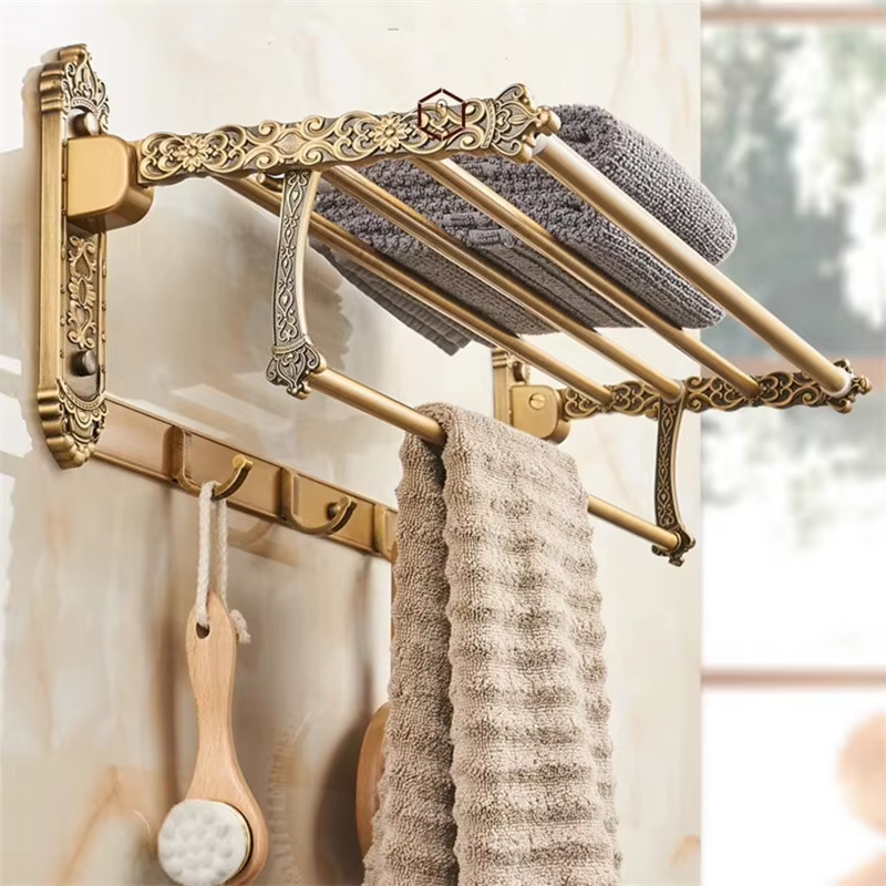 Accessoires de salle de bain en aluminium, bronze antique sculpté, porte-papier, porte-brosse de toilette, porte-serviettes T1