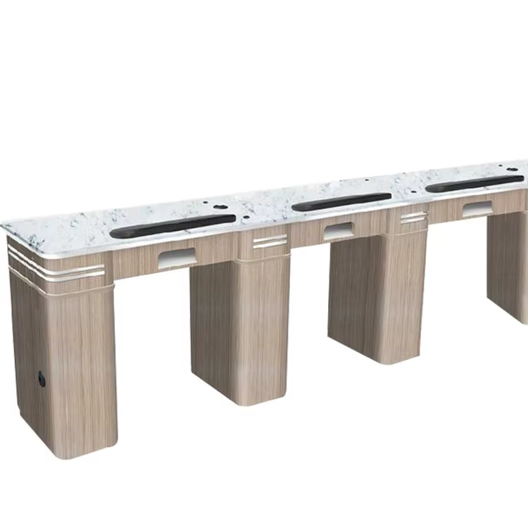 Table de manucure de style français avec plateau en verre, station à ongles portable blanche, mobilier de salon de beauté spécial en cuir PU pour spa