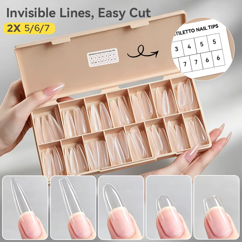 Longs faux ongles stiletto avec guides de longueur intégrés