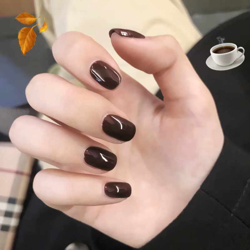 24 pièces court Squoval presse sur ongles vin rouge faux