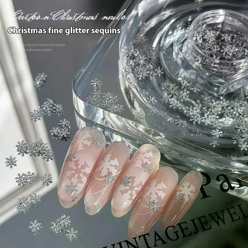 Flocons de neige hiver ongles paillettes scintillantes
