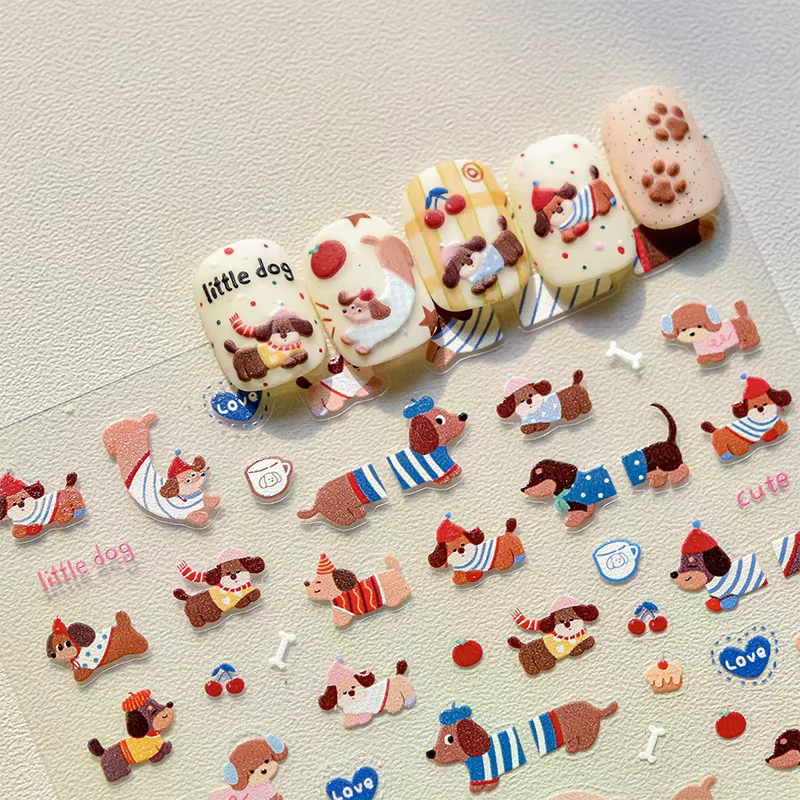 Charmant chien Wiener Nail Art décalcomanies auto-adhésif dessin animé manucure conceptions créatives bricolage décorations d'ongles cadeaux
