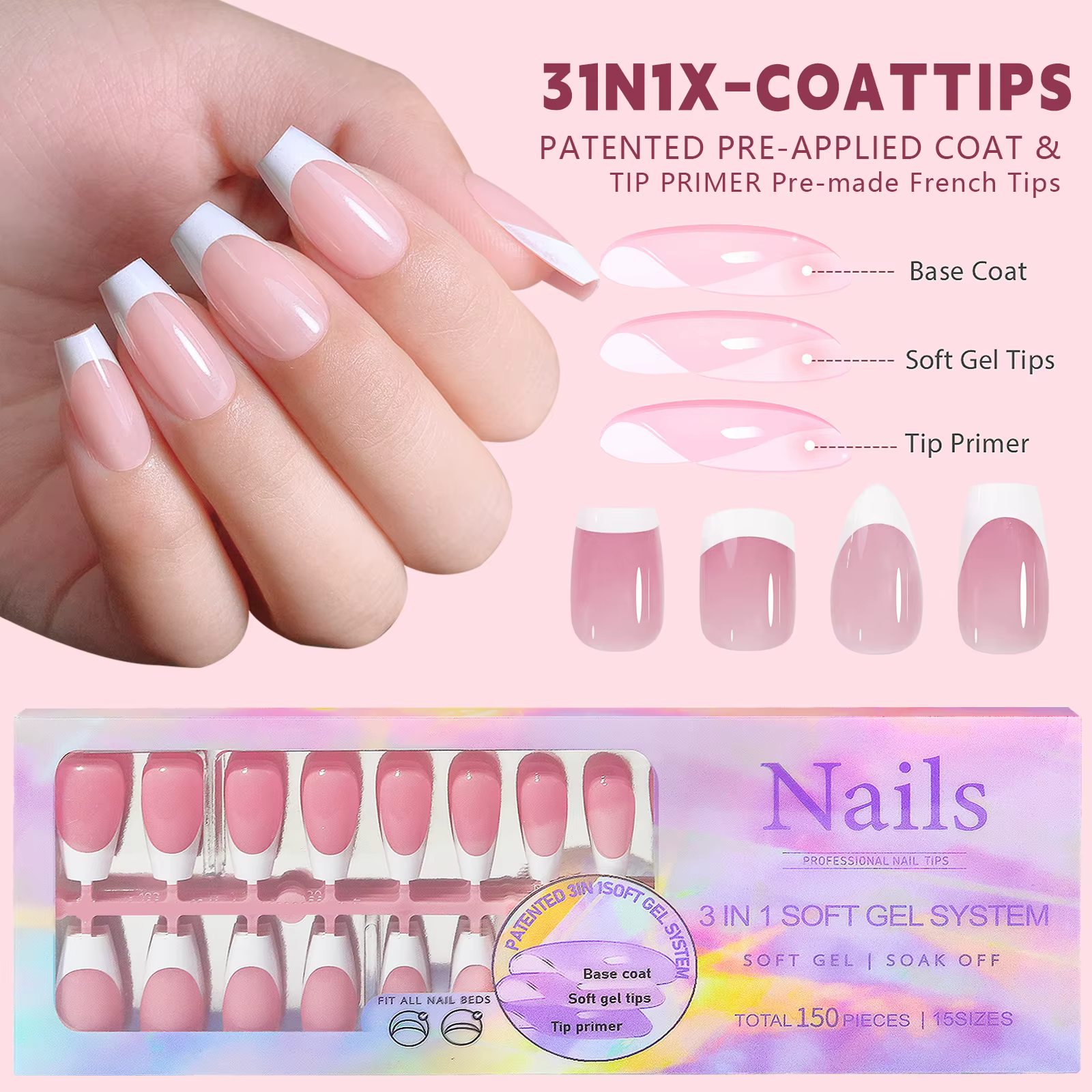 150 pièces faux ongles blanc nu besoin de colle adhésive paillettes presse