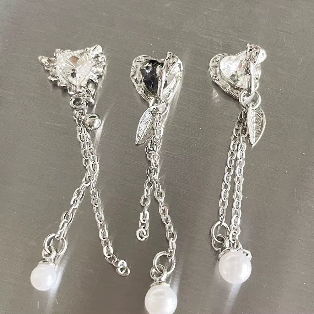 Rose Guard- Design Unique manucure longs pendentifs coeur verre cristal chaînes métalliques bijoux perles gouttes