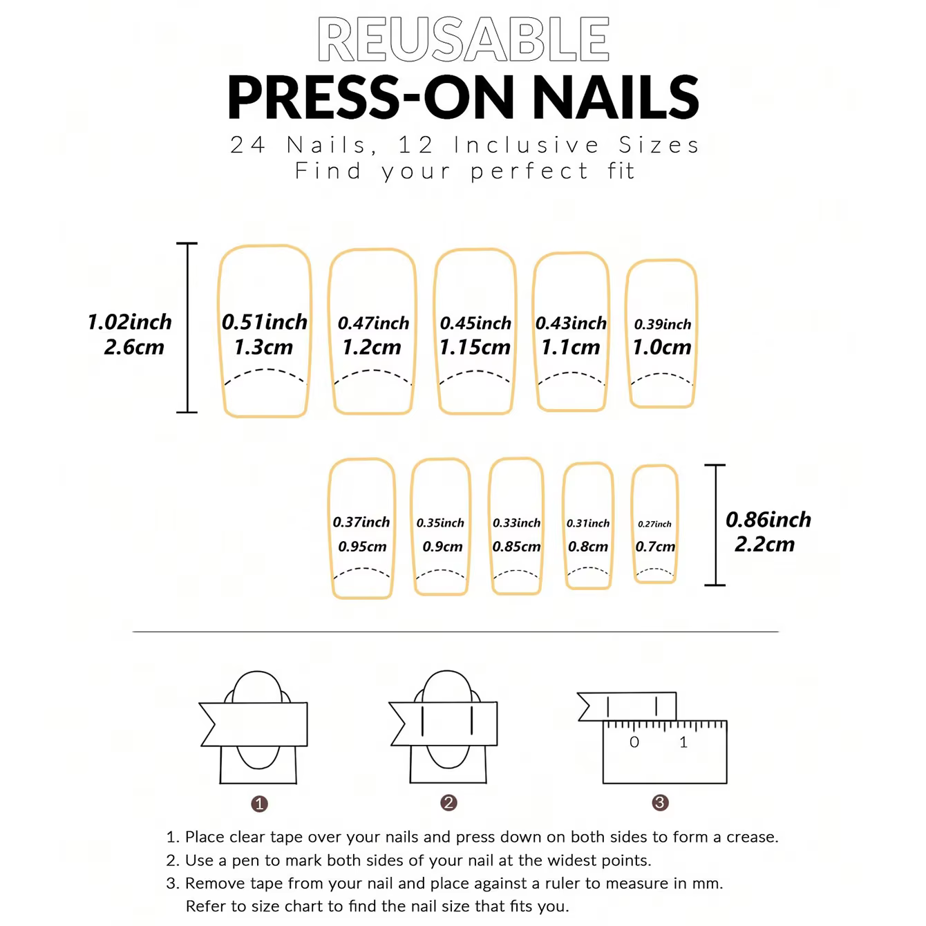 144 pièces de faux ongles carrés noirs brillants