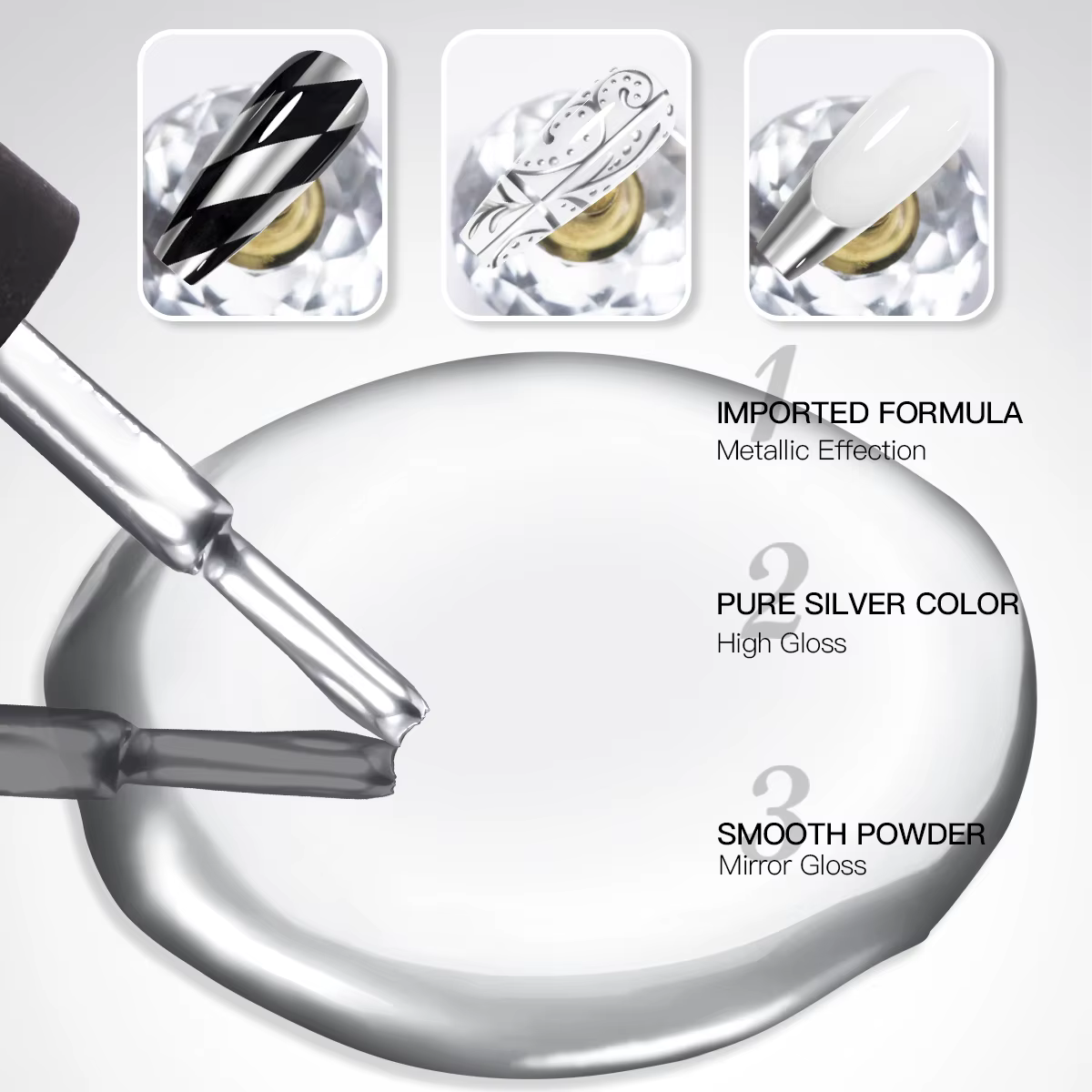 Vernis à ongles gel métallique argenté effet miroir