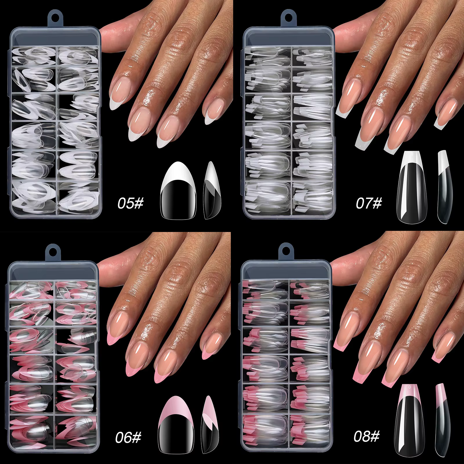 50 boîtes d'ongles ballerine multicolores mi-longs