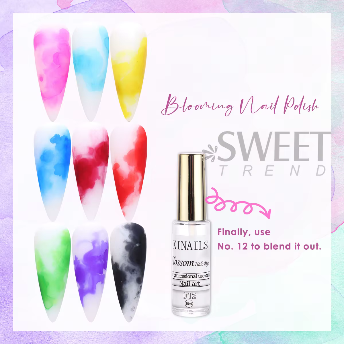 Lot de 10 vernis à ongles gel 10 ml effet marbré et aquarelle