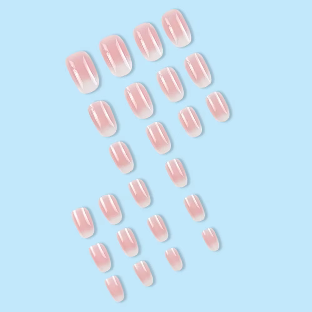 24 pièces de faux ongles courts français minimalistes avec 1 gel adhésif et 1 lime