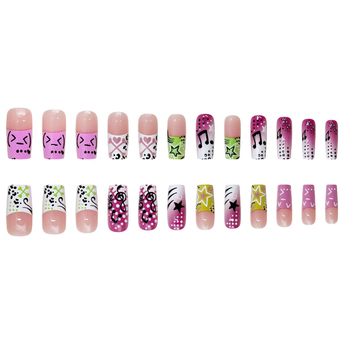24 pièces Y2K fille style faux ongles Note musicale motif étoile longue cercueil