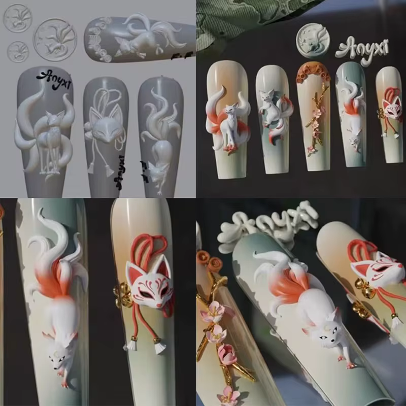 3D renard à neuf queues tridimensionnel Nail Art bricolage Silicone moule à ongles décorations créatif