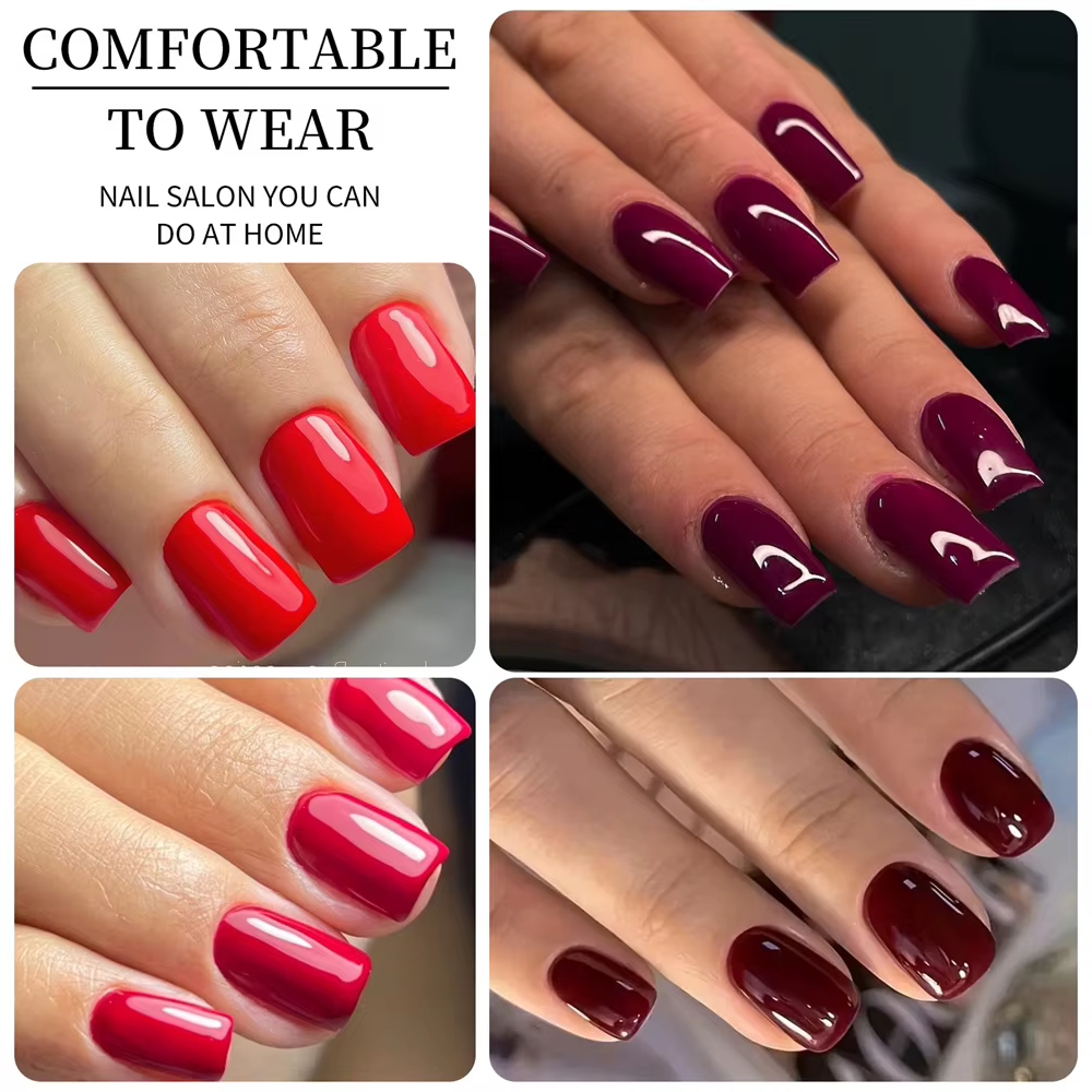 96 faux ongles carrés courts rouges mats