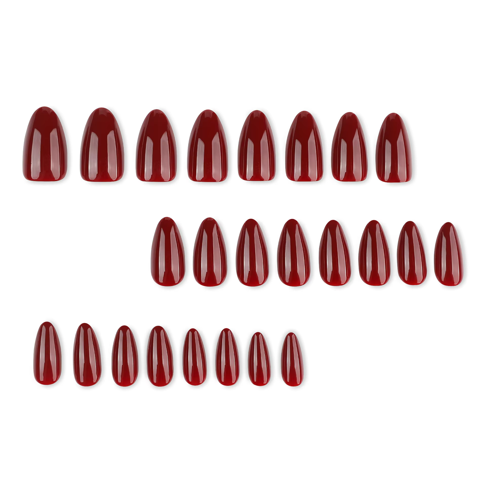 Faux ongles portables de couleur pure rouge vin, forme amande simple pour des doigts élégants et stylés