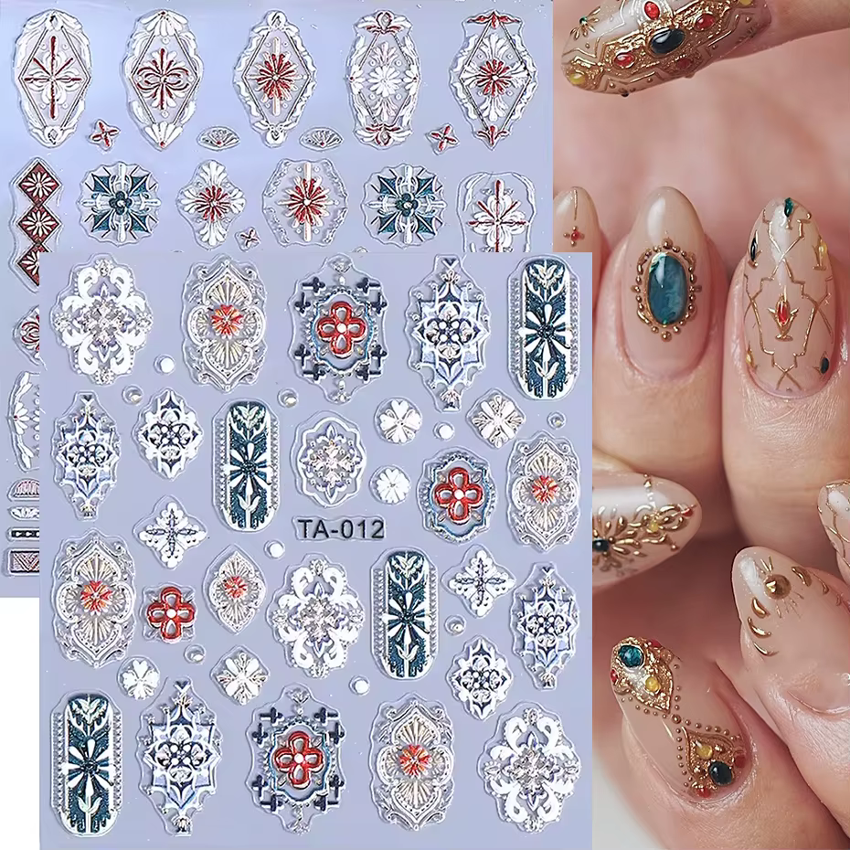 Bohême rétro Nail Art autocollants dentelle fleur fenêtre bronzant Design décalcomanies ongles breloques décorations