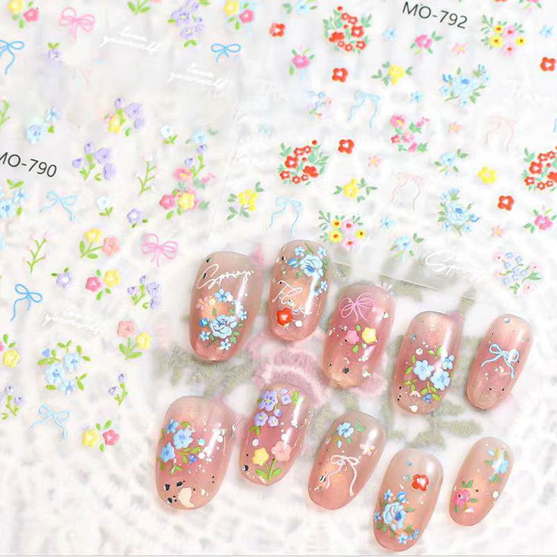 1 feuille d'autocollants floraux en relief pour ongles