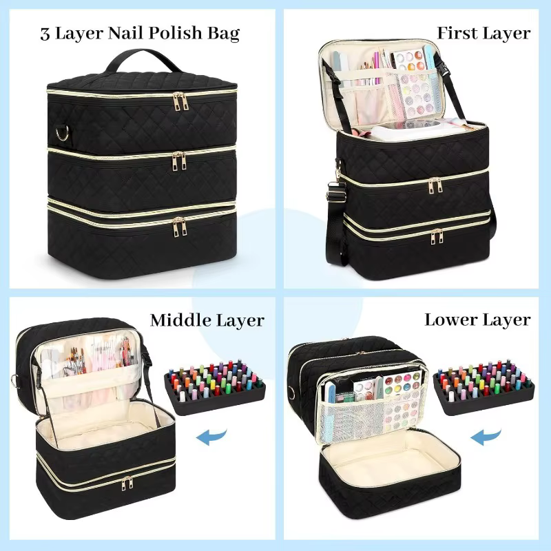 Boîte de rangement pour vernis à ongles à trois couches de grande capacité