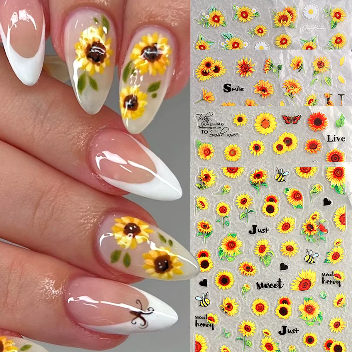 Autocollants pour ongles petite abeille et tournesol