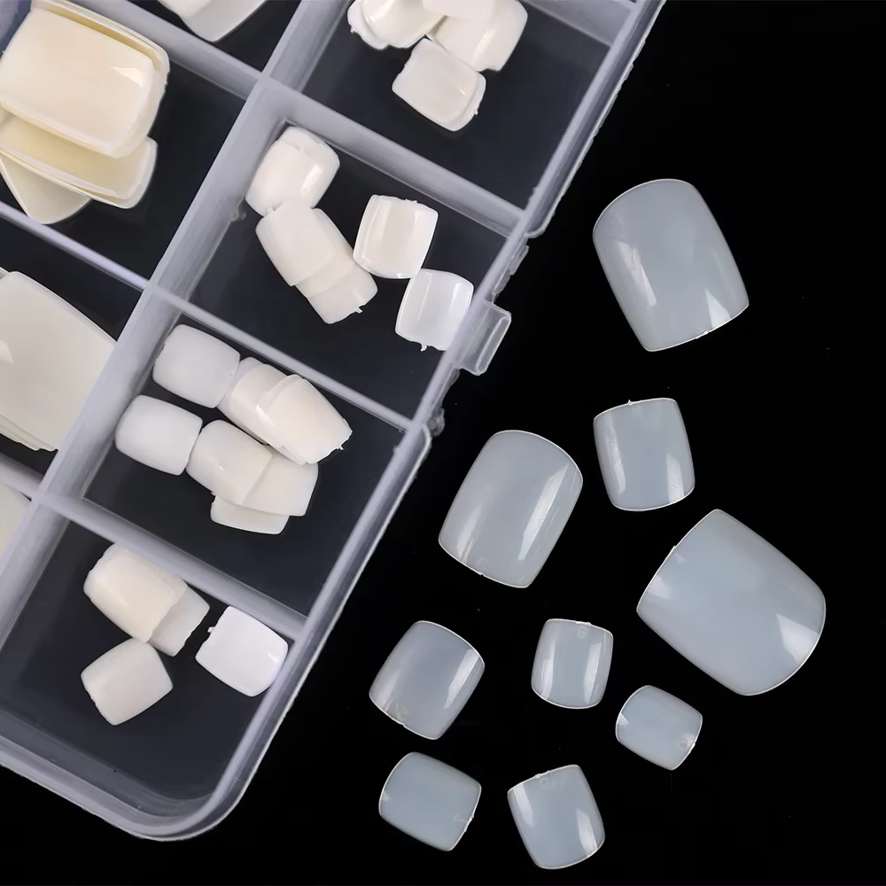 100 pièces faux ongles carrés couverture complète naturel blanc clair artificiel