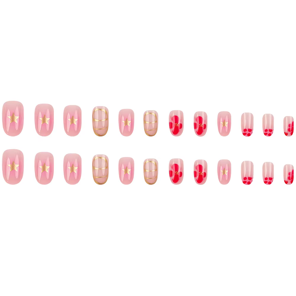 24 pièces pointes d'ongles décoration florale ronde courte pour ongles avec outils presse esthétique