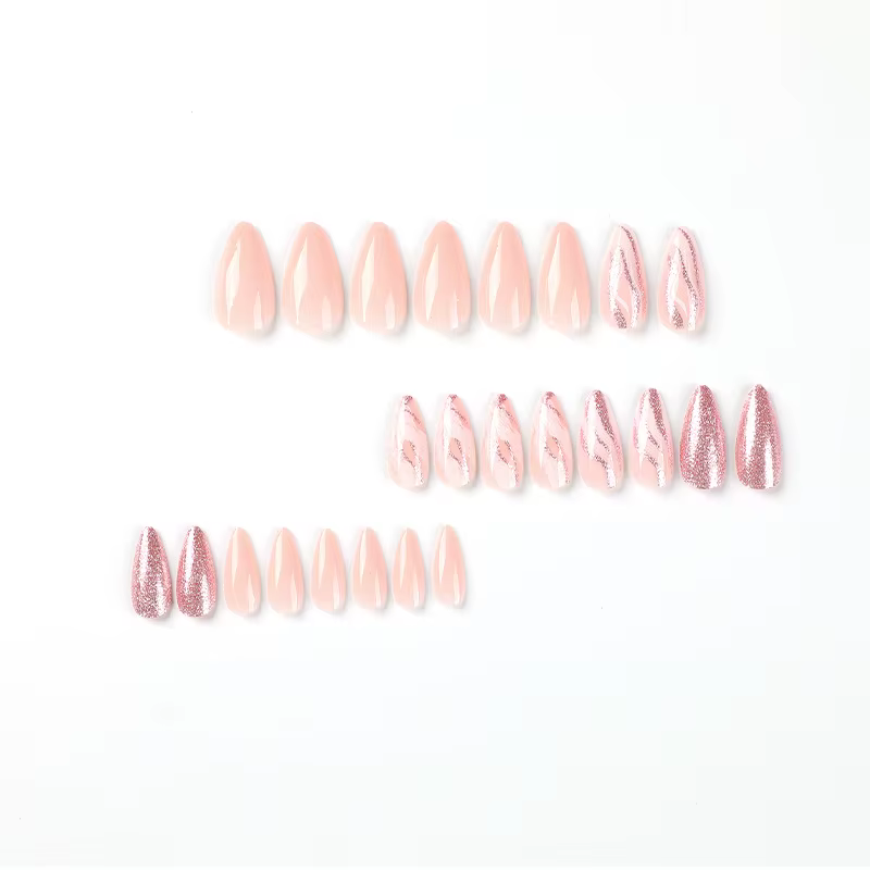 24 pièces longues d'ongles à paillettes françaises avec 1 morceau de colle gelée et 1 lime à ongles