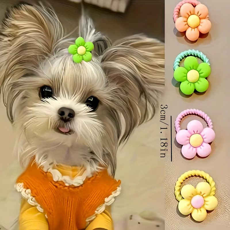 Ensemble d'accessoires pour poils d'animaux, bandeaux et attaches pour cheveux, motifs de fleurs, de nœuds, de fruits et de petits animaux mignons, adaptés aux chiens et aux chats (accessoires pour ch