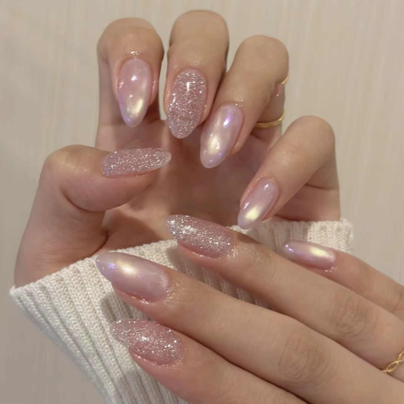 24 pièces amande Pure fait à la main presse sur les ongles couverture complète papillon français perle diamant faux ongl