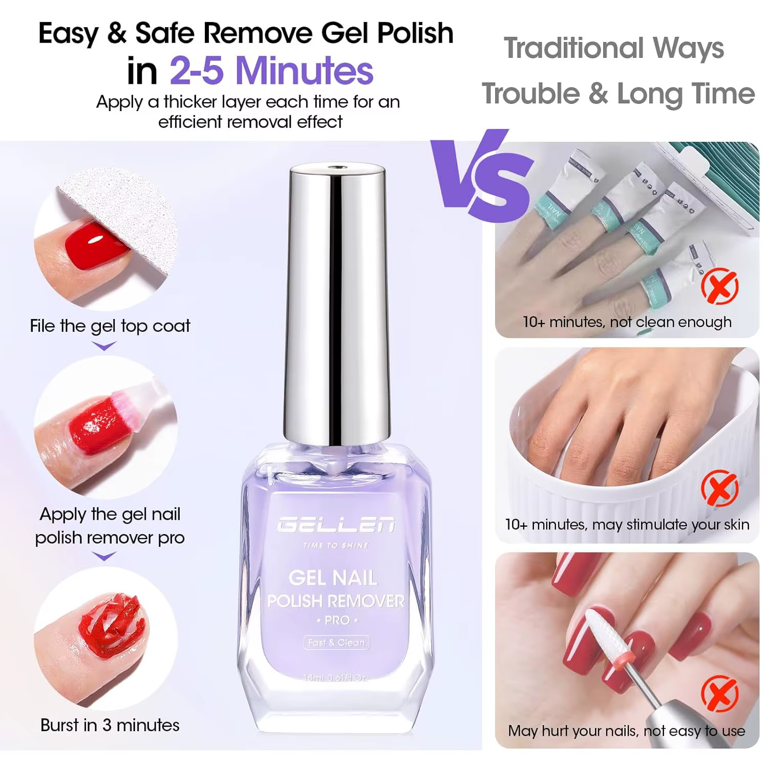 GELLEN Dissolvant de vernis à ongles en gel 18ml 2 pièces