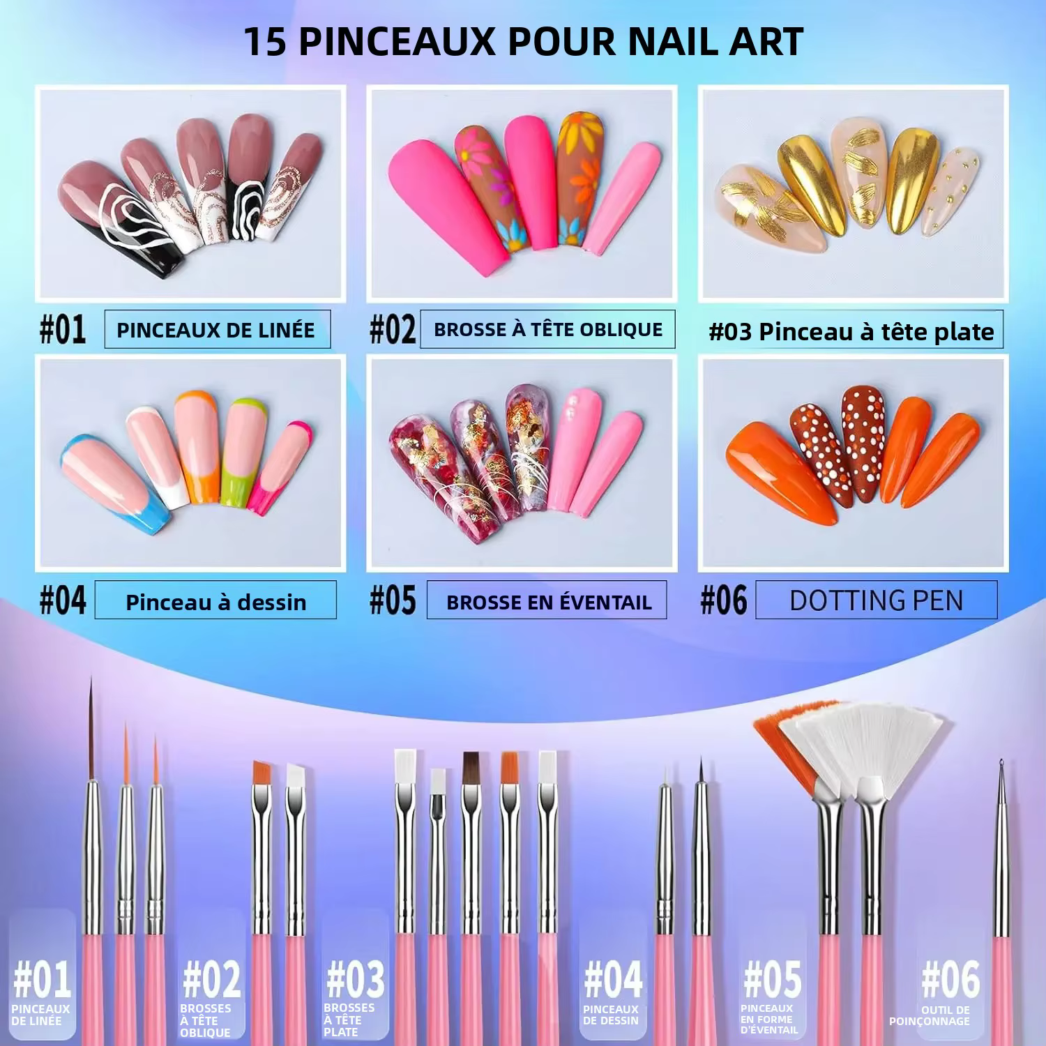 Ensemble professionnel de 36 pinceaux et accessoires pour nail art – Convient aux salons de manucure