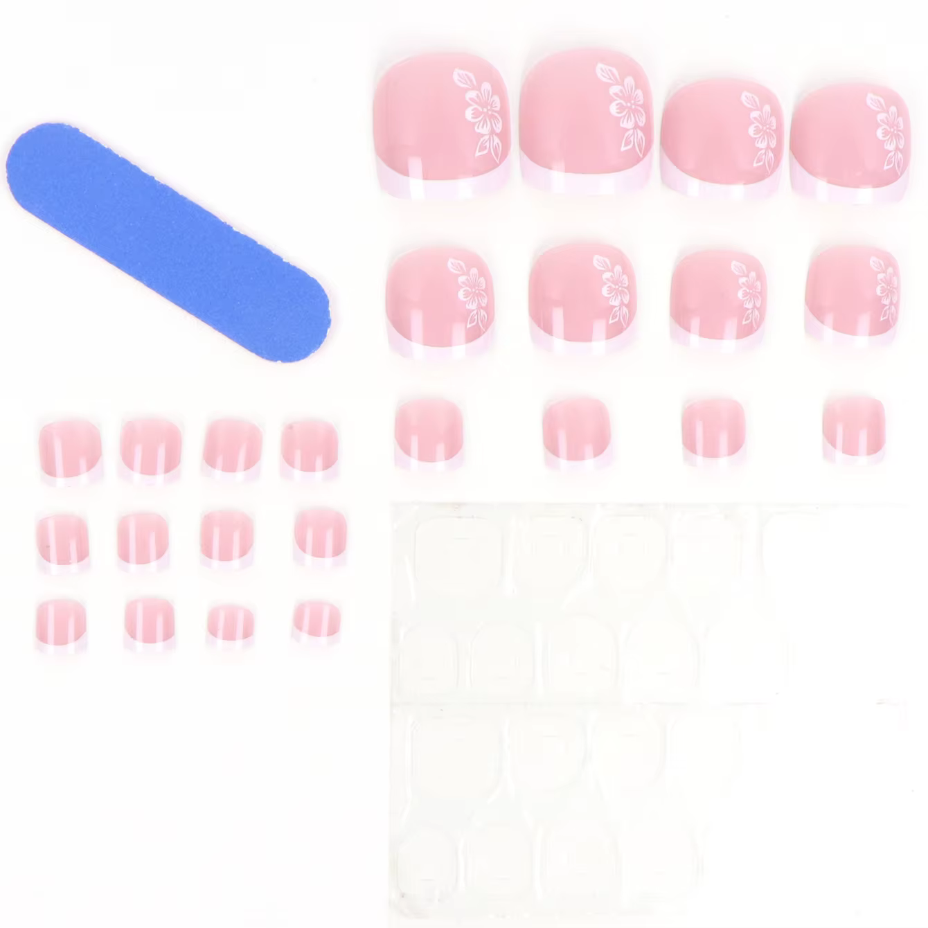 Faux ongles roses avec couverture complète de colle acrylique brillante
