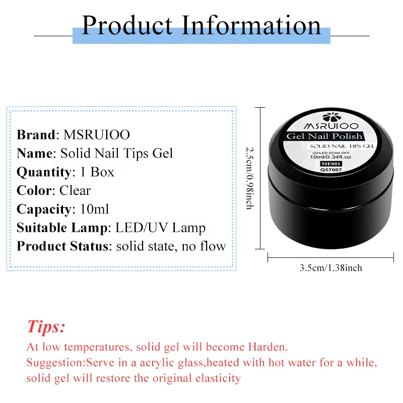MSRUIOO 10ml clair solide ongles conseils Gel longue durée sans bulles UV/LED Gel de construction