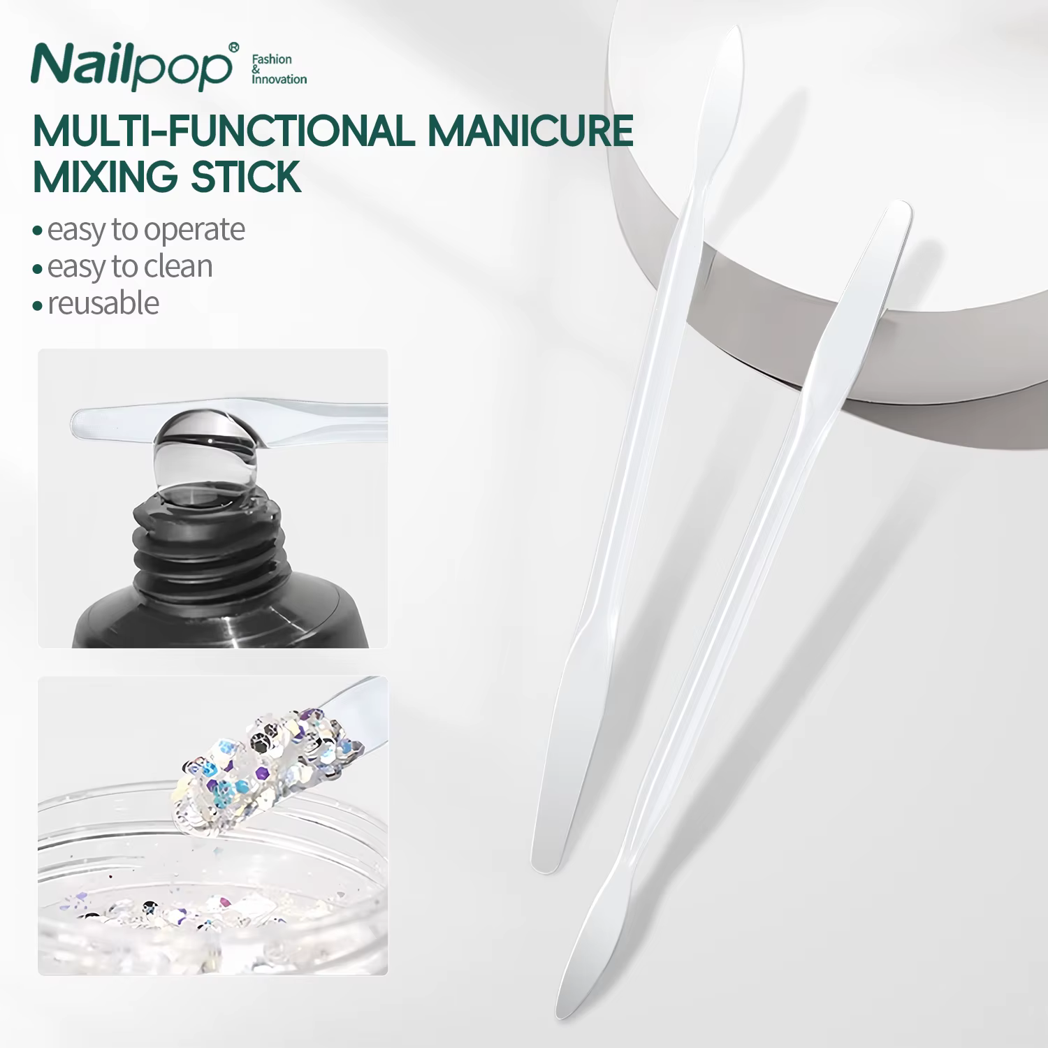 Nailpop 5/10/50/100 pièces bâtons de mélange pour vernis Gel acrylique Nail Art facile à utiliser nettoyage réutilisable cueillette Gel dissolvant de paillettes