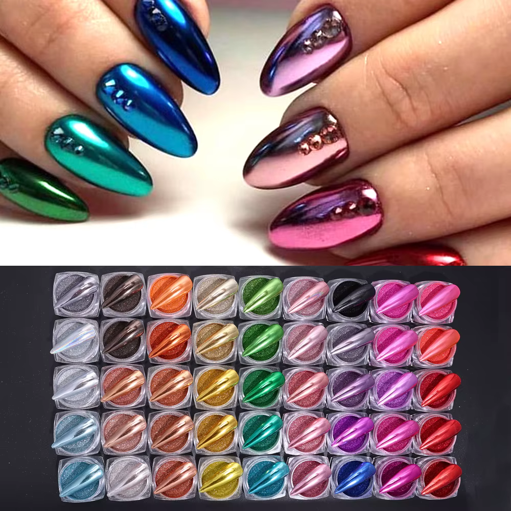 Poudre chromée pour ongles