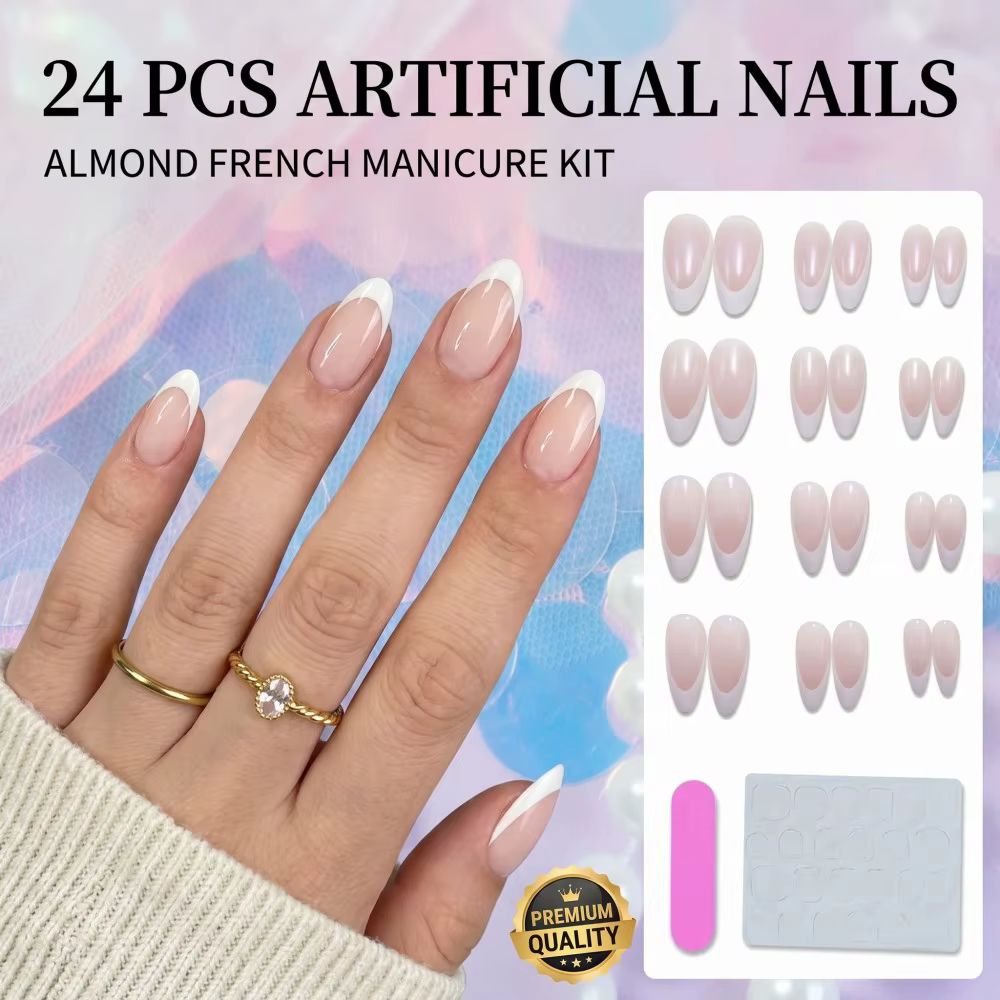 24 faux ongles classiques à bout français