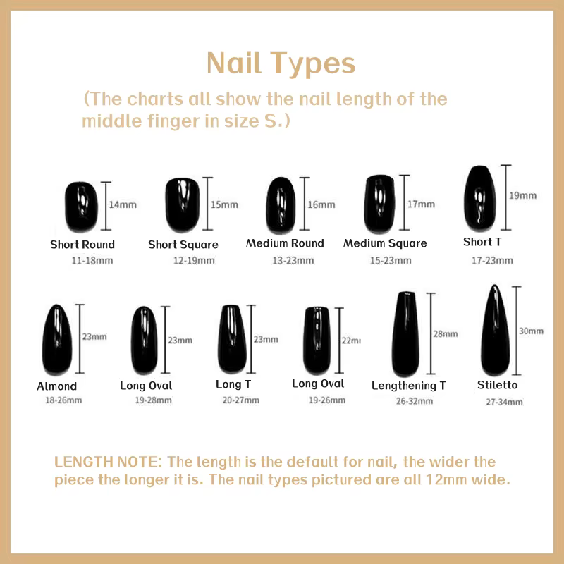 Presse faite à la main sur les ongles court noir Simple adhésif réutilisable faux