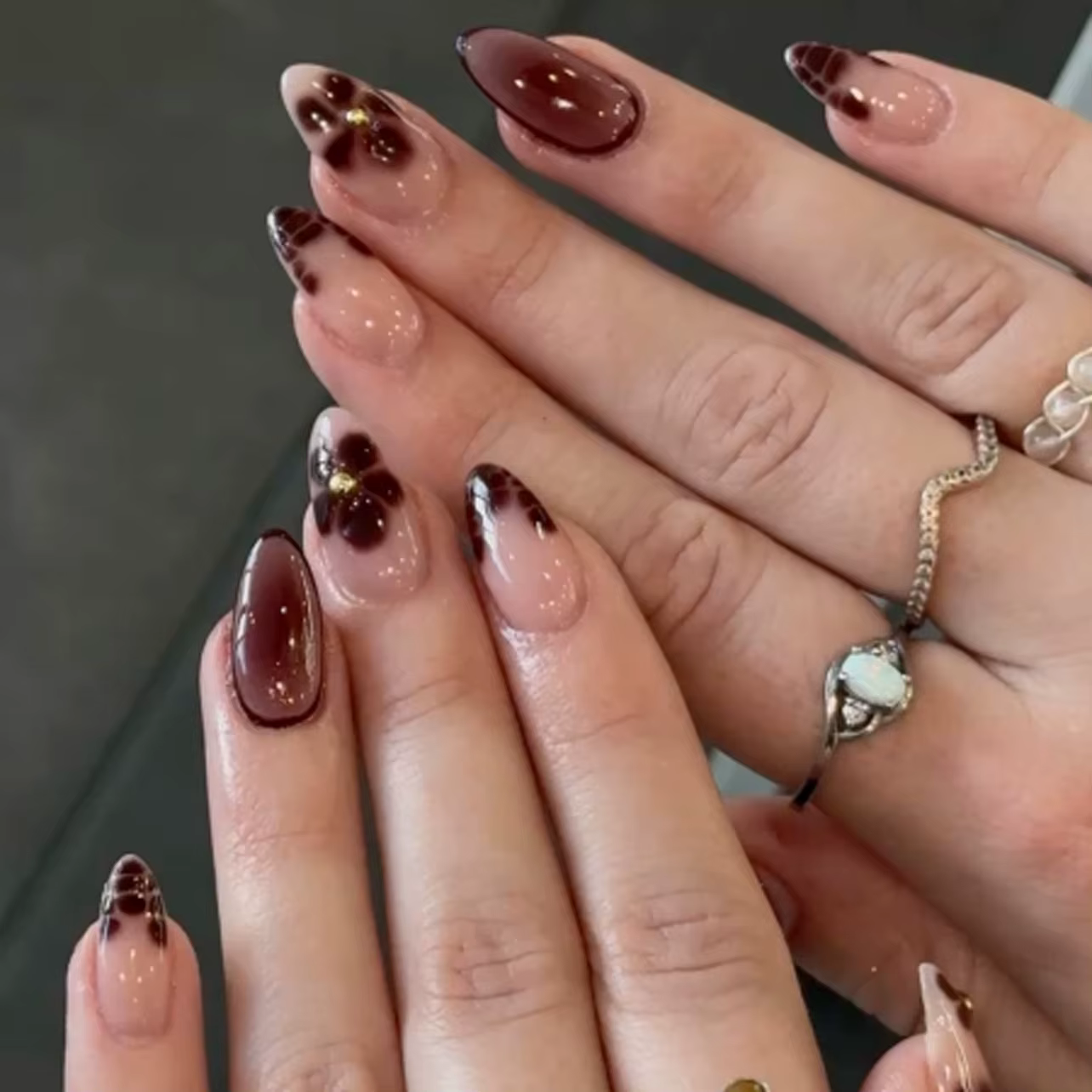 10 pièces automne hiver court amande faux ongles imprimé Animal presse