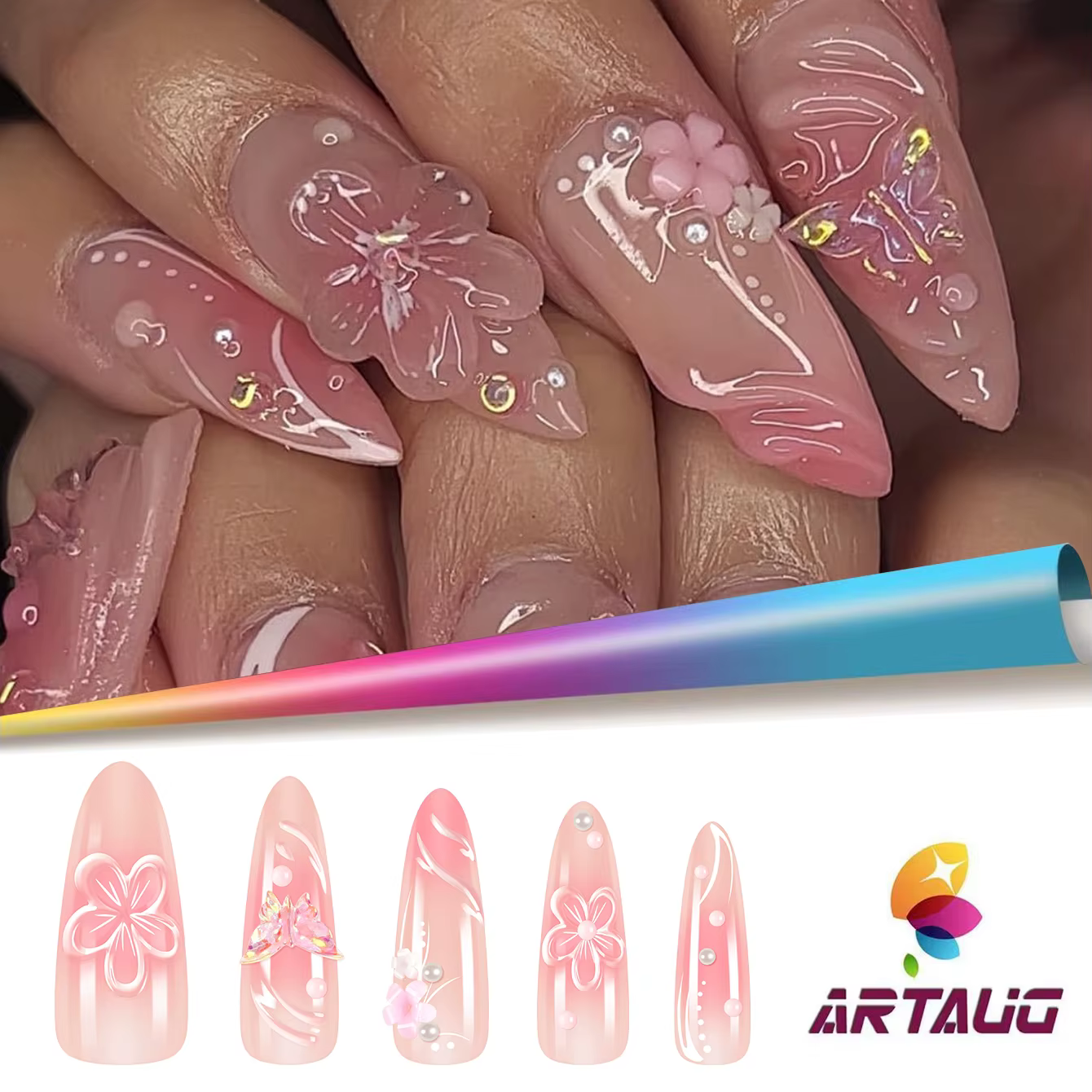 10 pièces presse moyenne sur les ongles amande faux