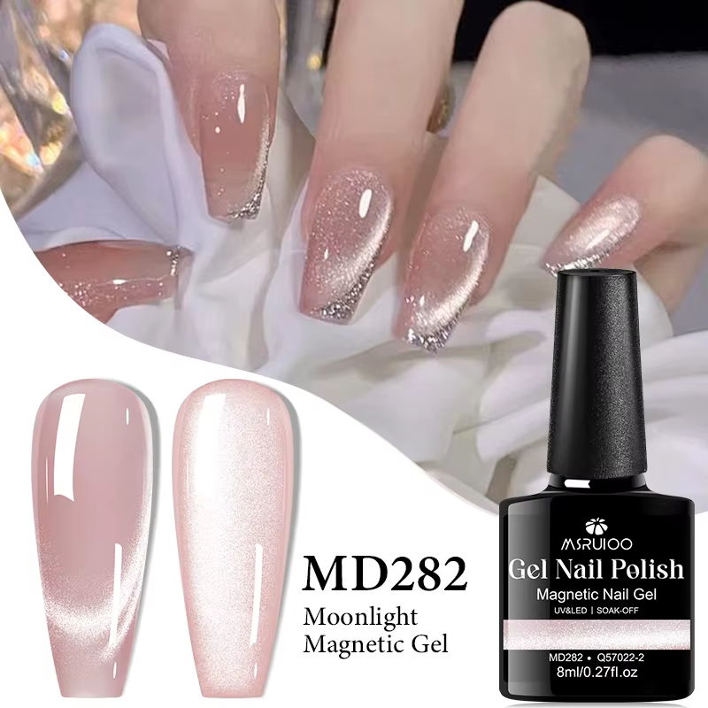 MSRUIOO 8ml clair de lune chat magnétique vernis à ongles paillettes rose argent Semi Permanent Style français Nail Art