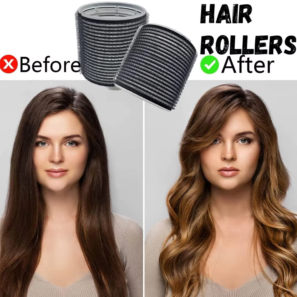 Kit de bouclage pour femmes, 12 pièces (4 rouleaux à cheveux + 8 pinces à cheveux) - Ensemble de boucles pour salon de coiffure familial, texture volumineuse