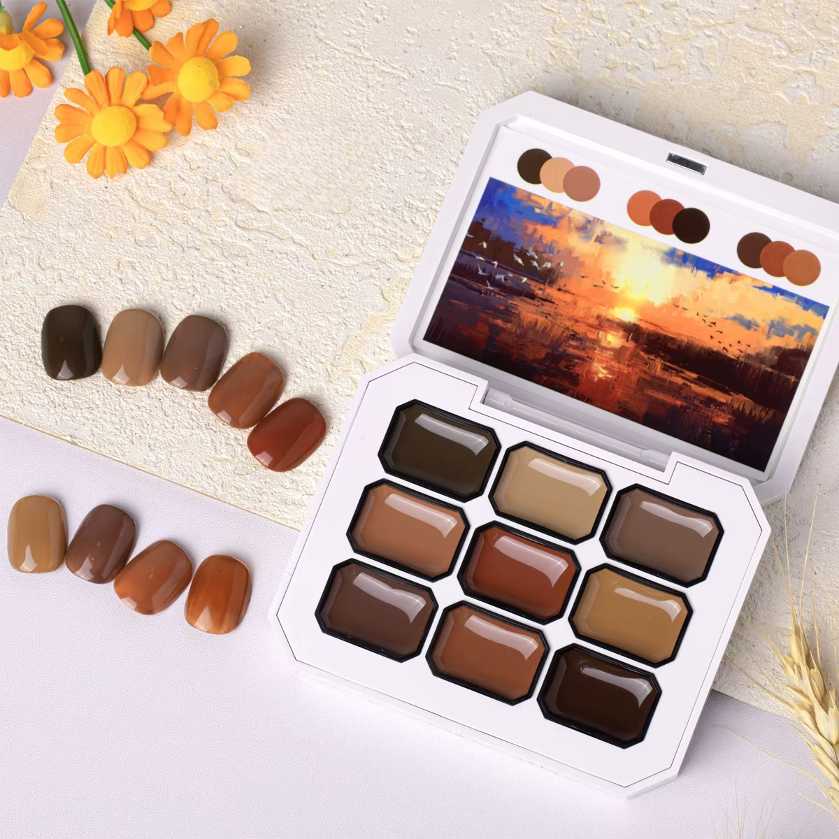 Palette de 9 teintes de gel crème solide rétro marron caramel