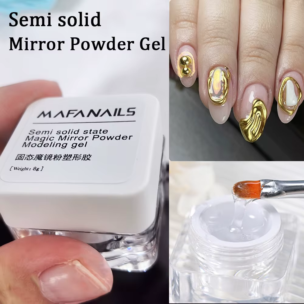 8 ml/pot semi-solide Chrome miroir poudre Gel longue durée fonction de photothérapie Gel pour ongles Sculpture Gel UV
