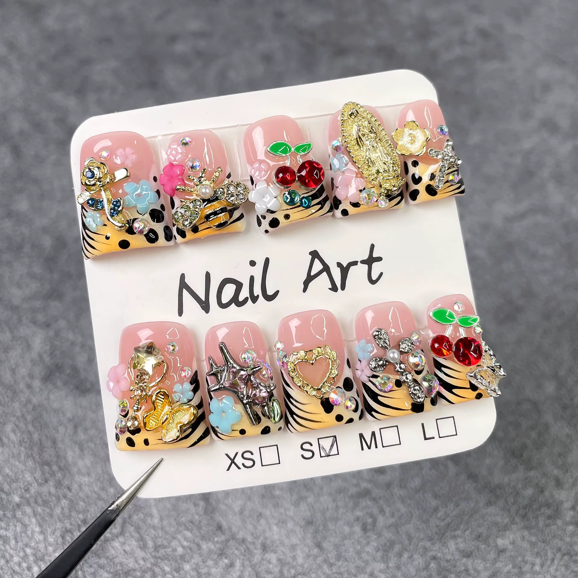 10 pièces/ensemble bec de canard en forme de presse à la main sur les ongles 3D fleur faux