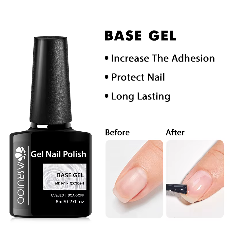 Lot de 2 vernis à ongles semi-permanents 8ml : Base Gel et Top Coat sans résidu